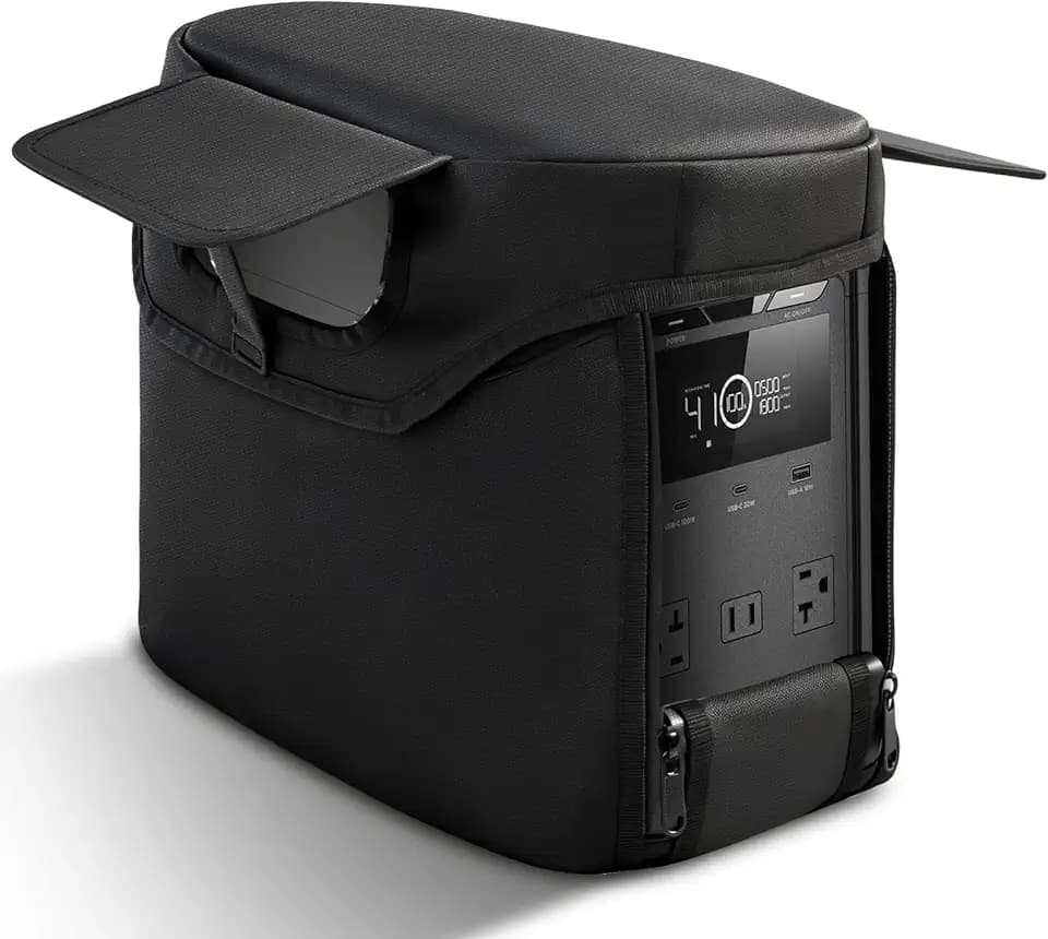 Heavy-Duty Case Compatible with EcoFlow DELTA 3 Series (Plus, Classic, 1500), Waterproof 1680D Oxford Protective Cover with Heat Dissipation Vents & Clear LCD Window (Black)