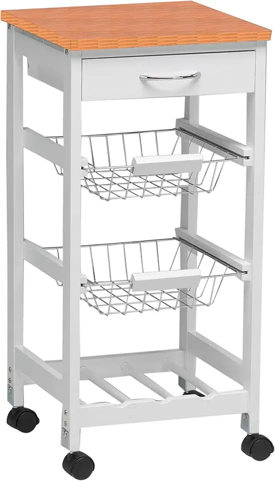 Kit Closet 7040028002 Küchenwagen mit Körben und Flaschenhalter, Holz