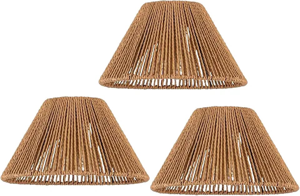 3x Boho Rattan Pendant Lamp Replacement Shade Ceiling Fan Light Bulb Covers Light Shades for Hanging Light Fixtures Shades Only Farmhouse Wicker Woven Lampshade, Ø9.85" x H5.5"