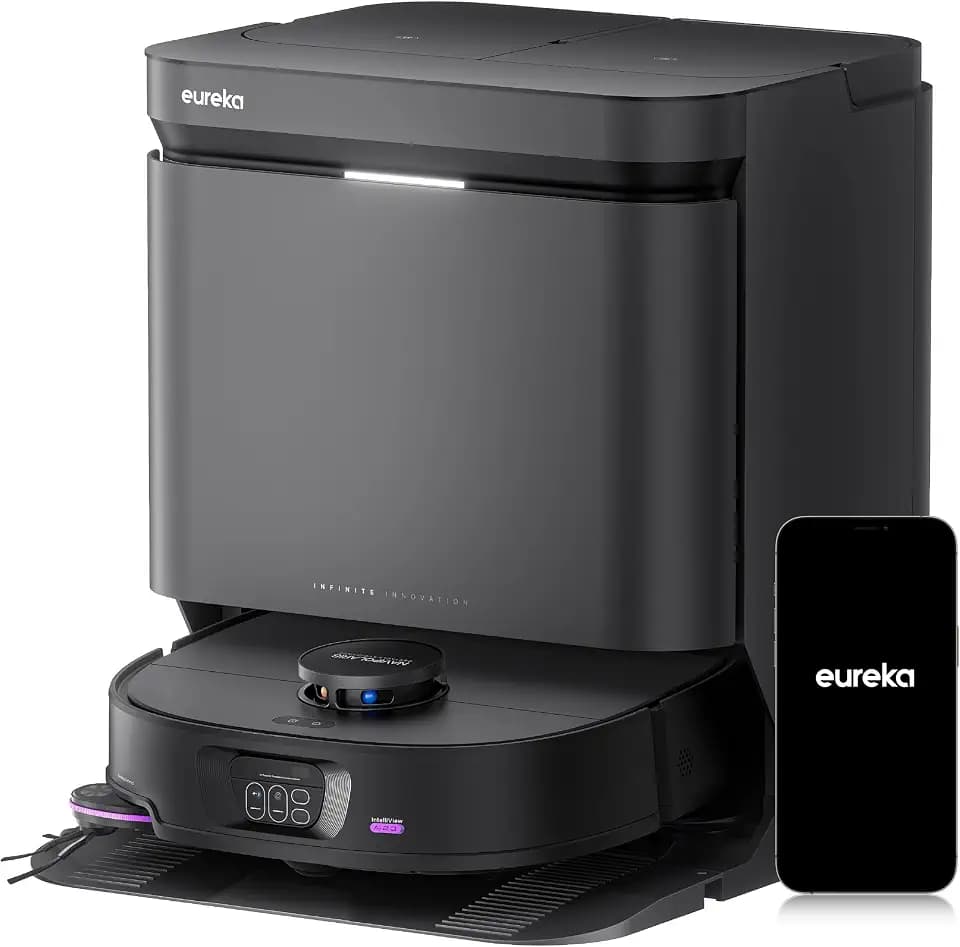 EUREKA J15 Max Ultra Saugroboter mit Wischfunktion, Extensible Seitenbürste & Wischarm, 22000Pa Saug Wischroboter mit Selbstreinigung, 80℃ Heißwasserreinigung, IntelliView 2,0, Anti-Wickel