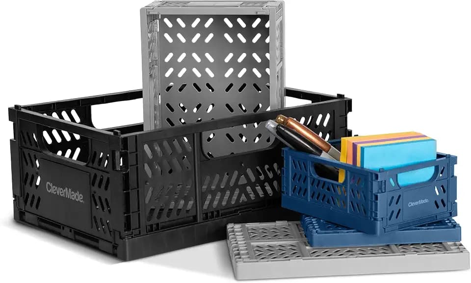 CleverMade Collapsible Mini Storage Crates, 6 Pack Organizers, 3 Sizes