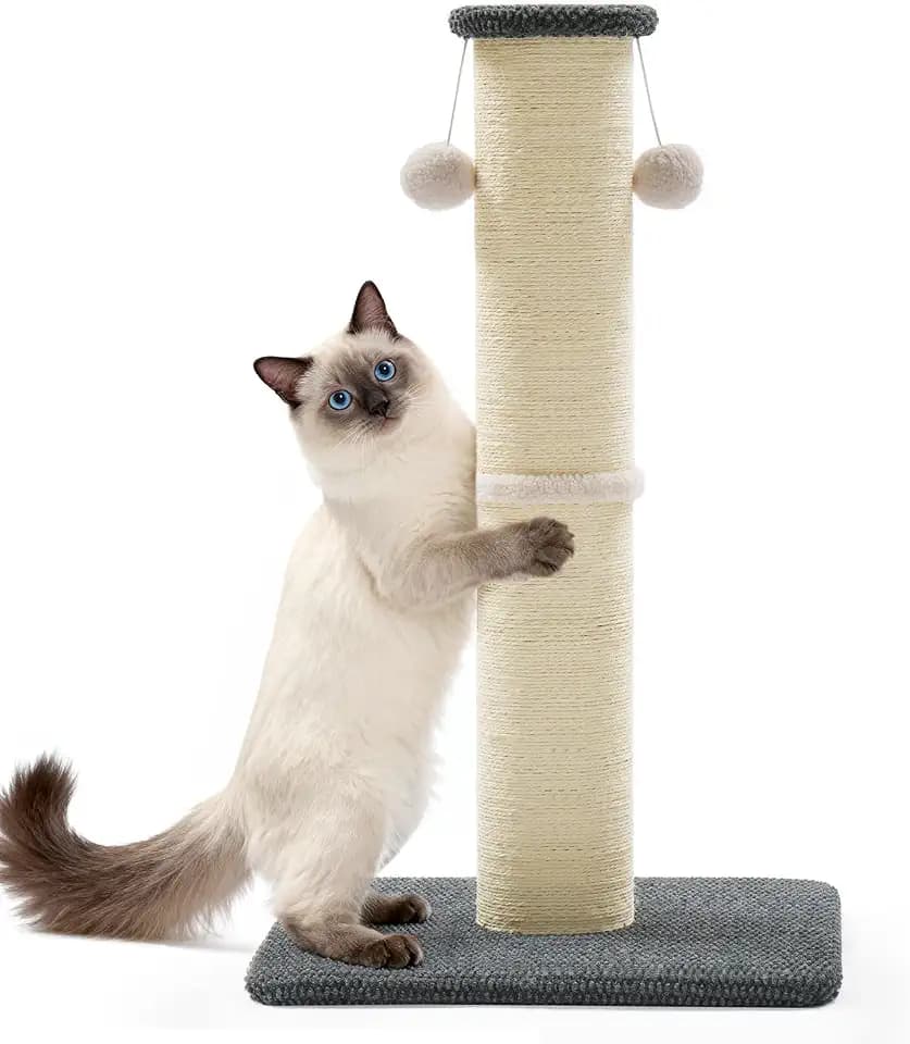 Made4Pets Tall Cat Scratching Post for Indoor Cats, Natural Sisal Rope, 33"