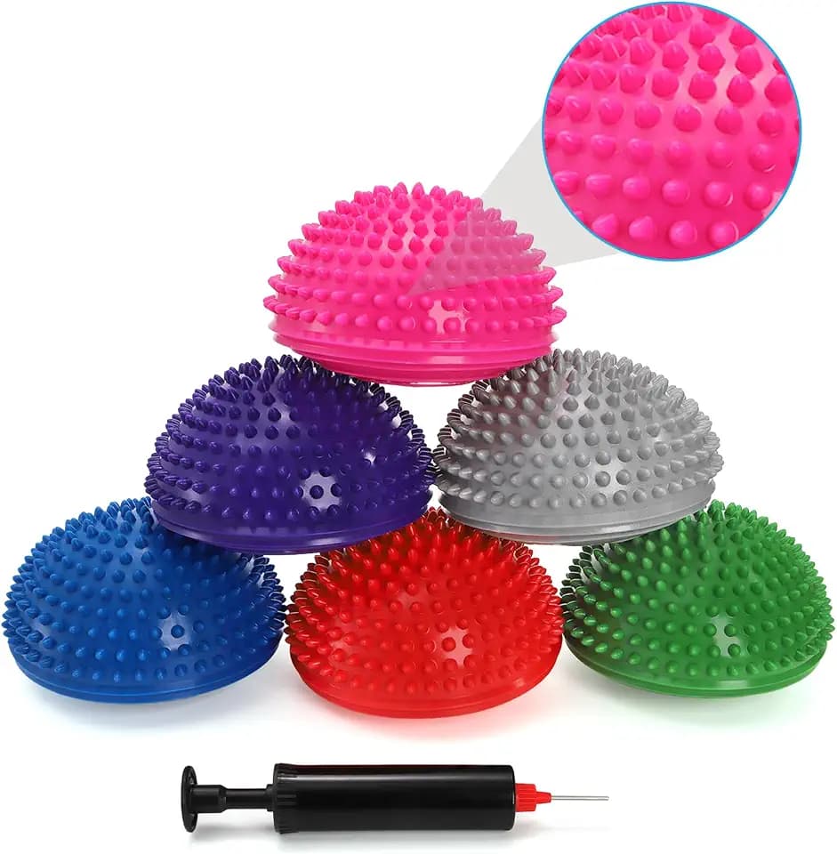 Fasmov 6 Stück Halbrund Yoga-Bäll Sport Balance Pods Mini Therapie Balance-Igel Ball Hart Gymnastik Kugel für Koordination Balance Fitness Training, 16cm