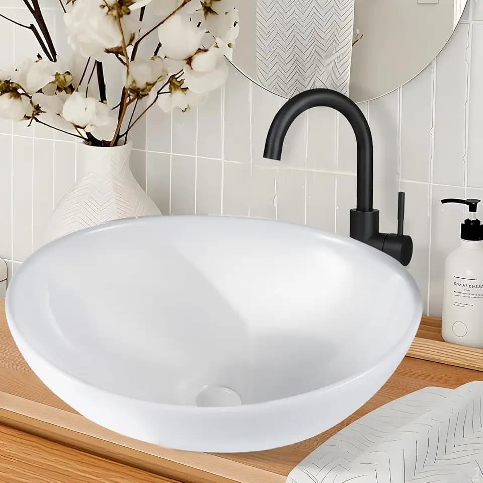 Waschbecken Badezimmer Aufsatzwaschbecken Oval - Keramik Aufsatzbecken Bad Waschschale Nano-Beschichtung Aufsatz Hängewaschbecken mit Lotus Effekt Weiß Waschplatz Klein 41x33x14.5cm Gäste WC