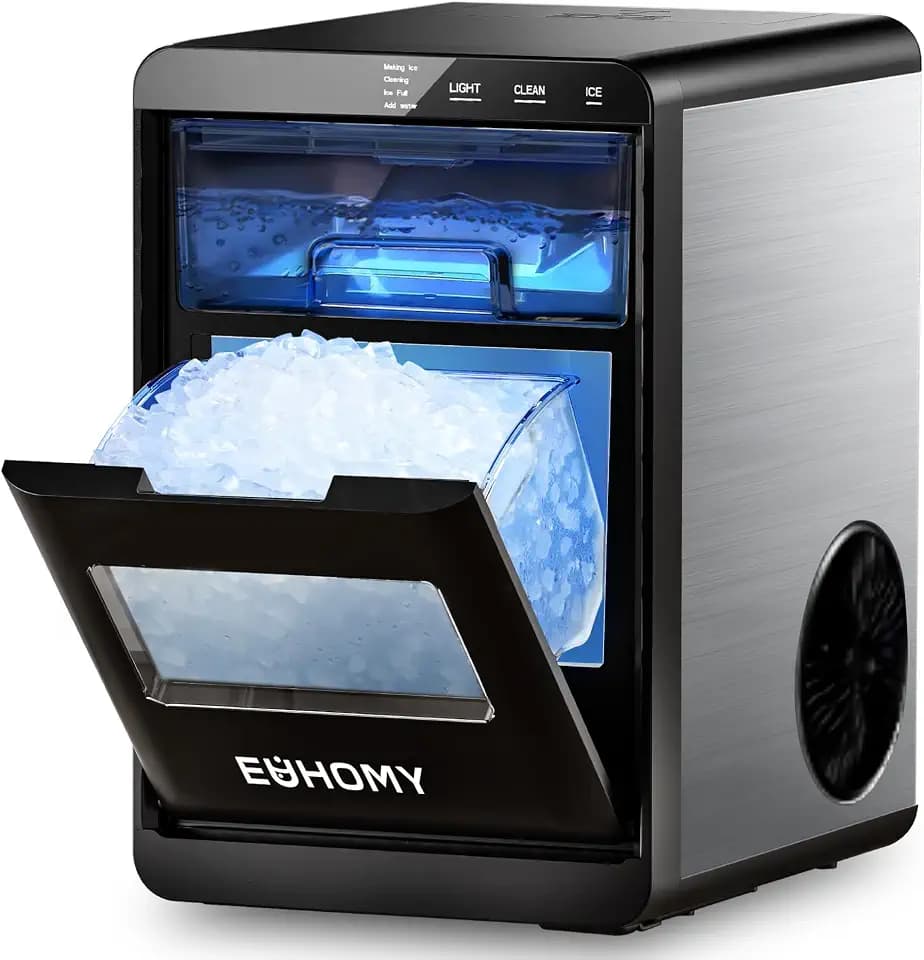 EUHOMY Nugget Ice Maker Countertop, 42Lbs/24H Pebble Ice Maker Machine, Self-Cleaning Countertop Sonic Ice Makers with Ice Scoop&Basket, Pellet Ice Maker Machine for Home/Kitchen/Office