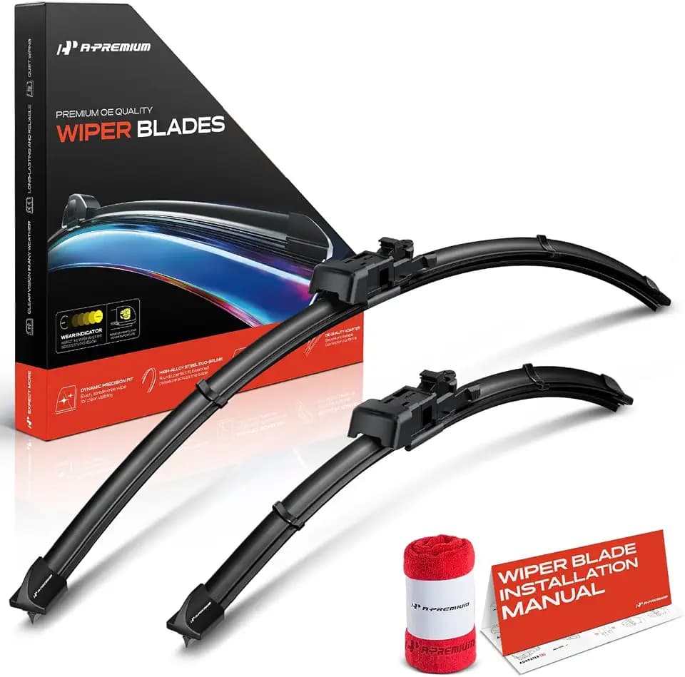 A-Premium 26" + 18" Windshield Wiper Blades with Wear Indicator & Towel