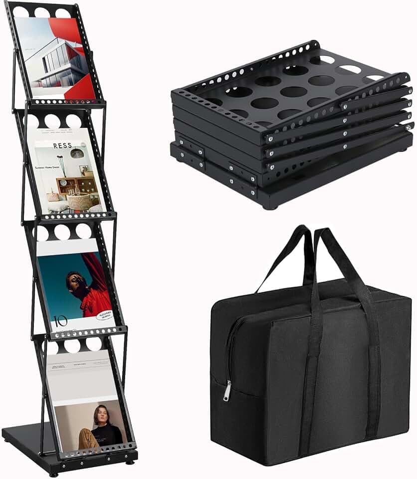 Foldable Brochure Display Stand with Carrying Bag, Literature Stand 4 Tier