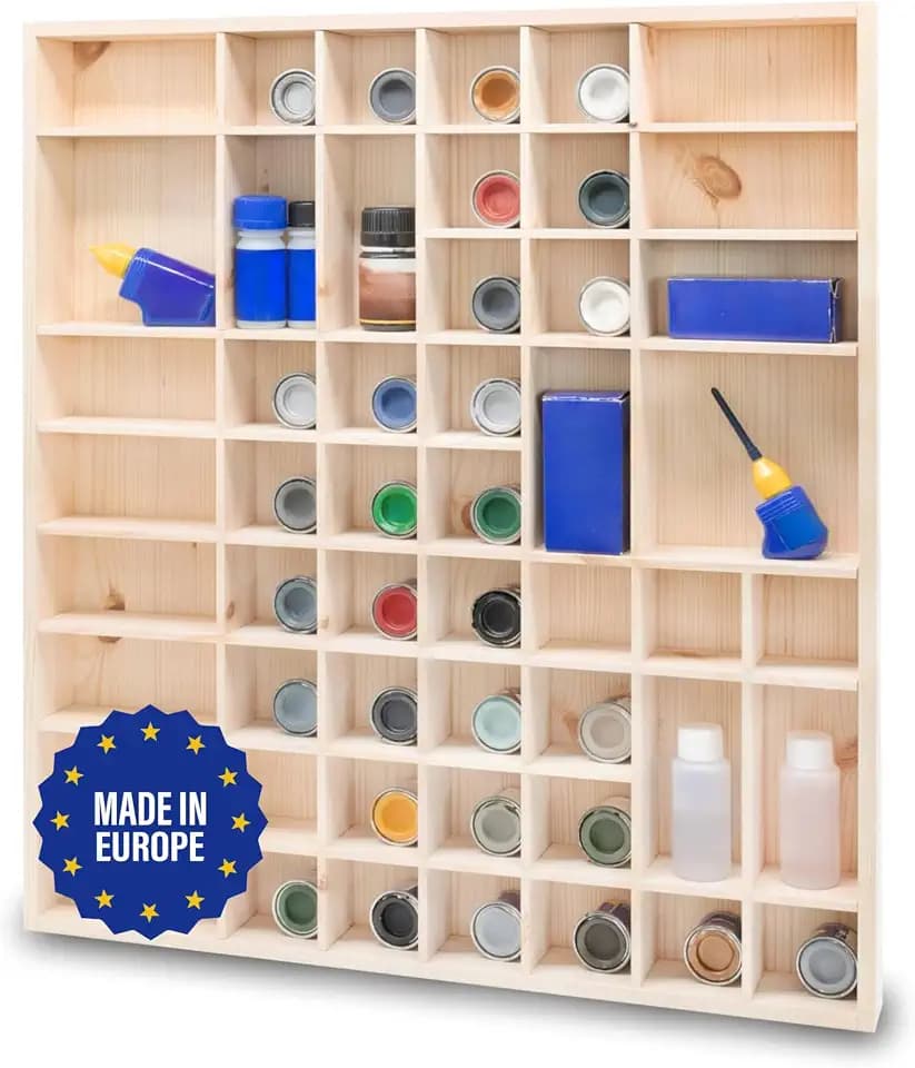 Pinus Setzkasten Holz 52x4x46 cm 51 Fächer Sammlervitrine Natural