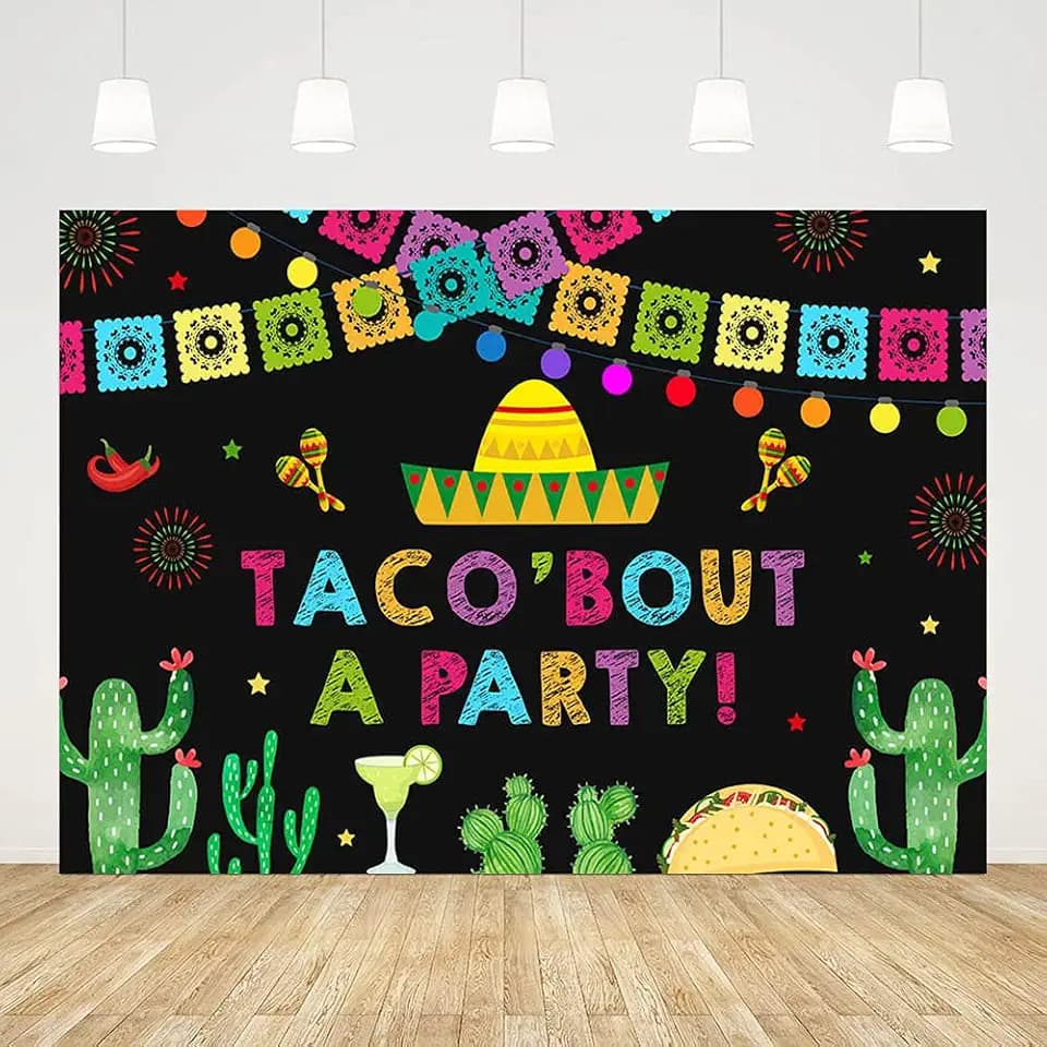 7X5ft Taco Bout A Party Backdrop Colorful Flags Cactus Photography Background Baby Shower Decorations Mexican Fiesta Banner Bridal Shower Carnival Photo Shoot Props