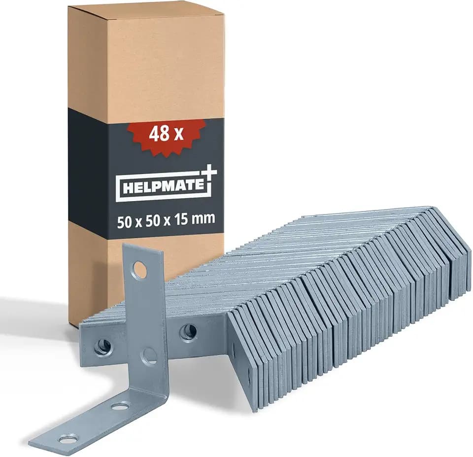 HELPMATE – Stuhlwinkel 50x50x15 mm – 48 Stück – galvanisch verzinkt | Winkelverbinder blau passiviert – korrosionsgeschützt, vorgebohrte Löcher & einfache Montage