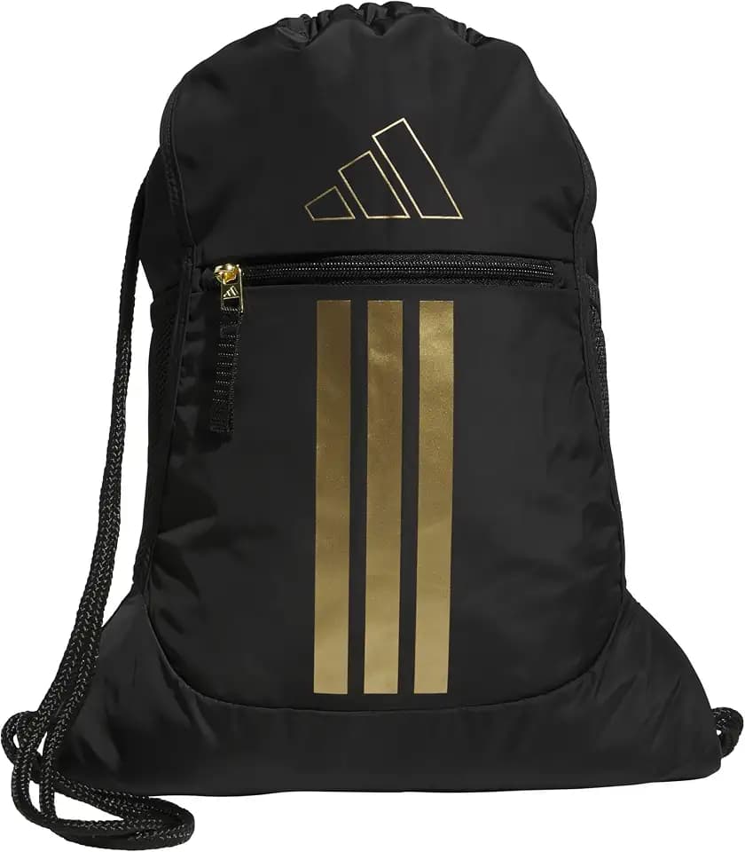 adidas Alliance Sackpack – Drawstring Backpack for Sports, Small Gym Bag, Black/Gold Metallic/3, OSFA