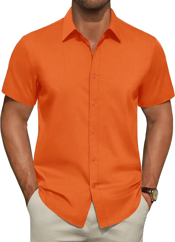 Men's Short Sleeve Dress Shirts Stretch Stain Shield Business Casual Button Down Shirts Solid Formal Wedding Tops
