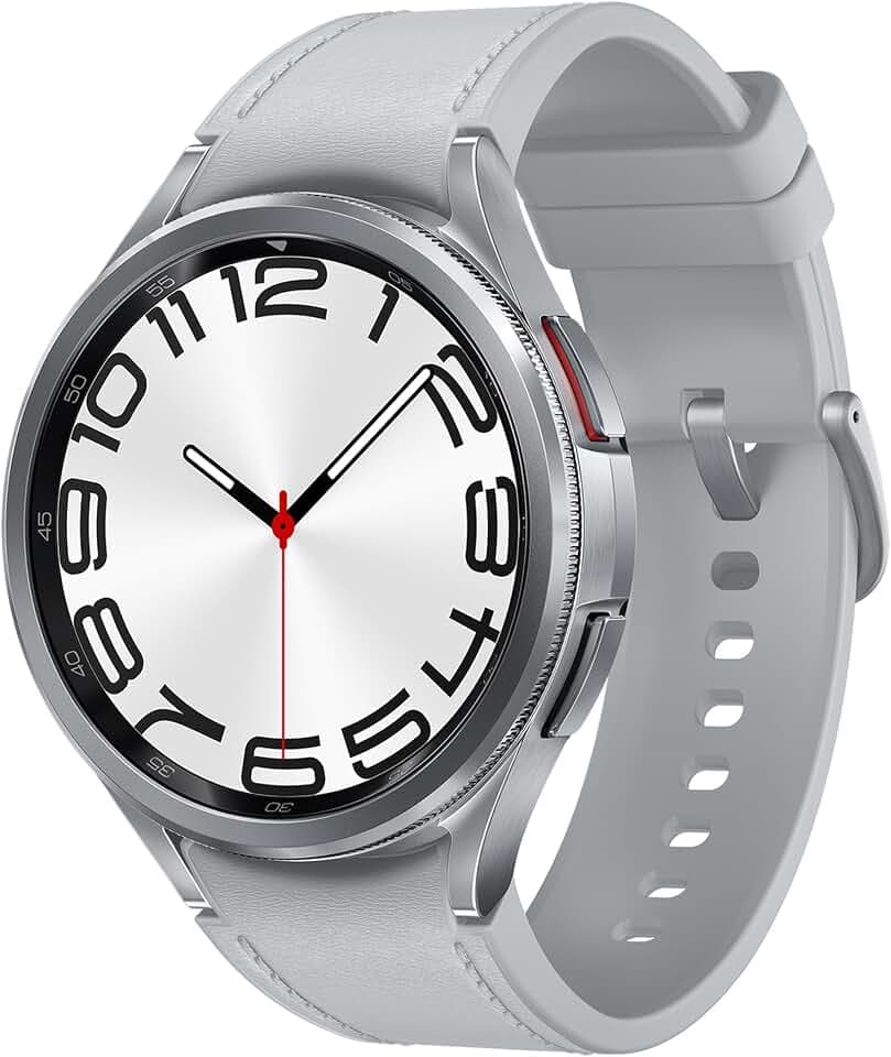 Samsung Galaxy Watch6 Classic Smartwatch, Gesundheitsfunktionen, Fitness Tracker, Schnell ladender Akku, LTE Smartwatch, 47 mm, Silber, Inkl. 36 Monate Herstellergarantie [Exklusiv bei Amazon]