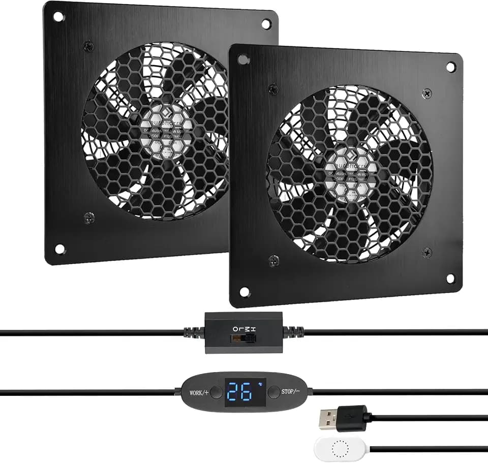 Digitalanzeige temperaturgesteuertes leises Lüftersystem,USB-Lüfter, 5V-Lüfter mit modernem gebürstetem schwarzem Aluminiumrahmen für Heimkino-AV-Schränke (2)