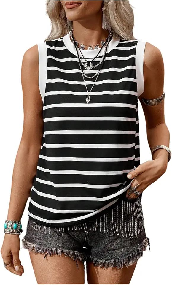 SweatyRocks Women's Striped Tank Tops Crewneck Sleeveless Tank Casual Shirt