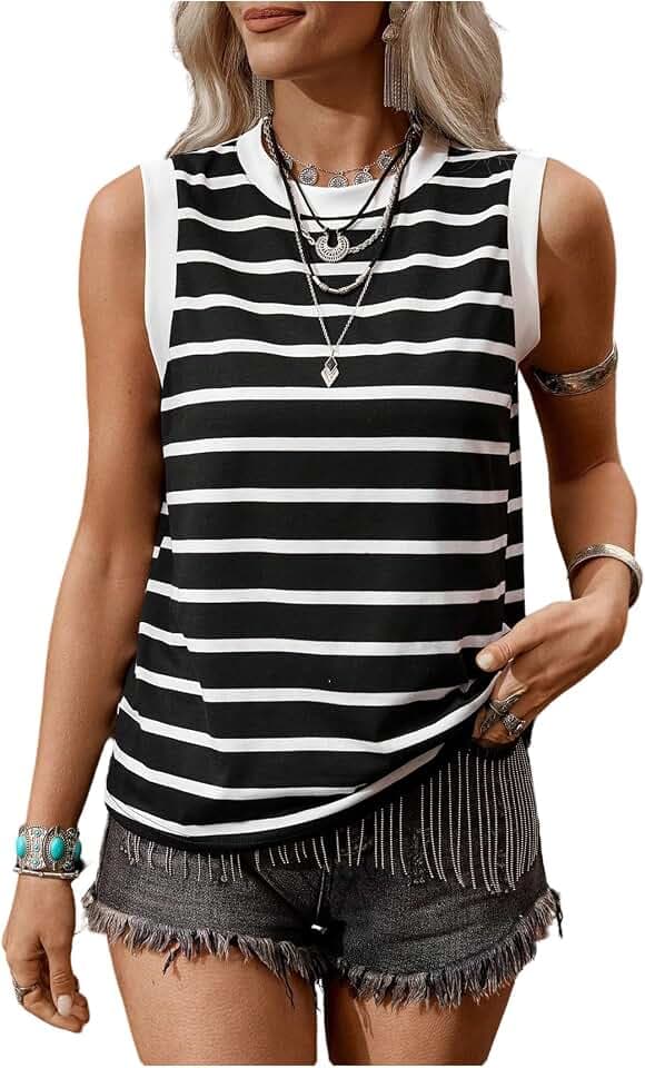 SweatyRocks Women's Striped Tank Tops Crewneck Sleeveless Tank Casual Shirt