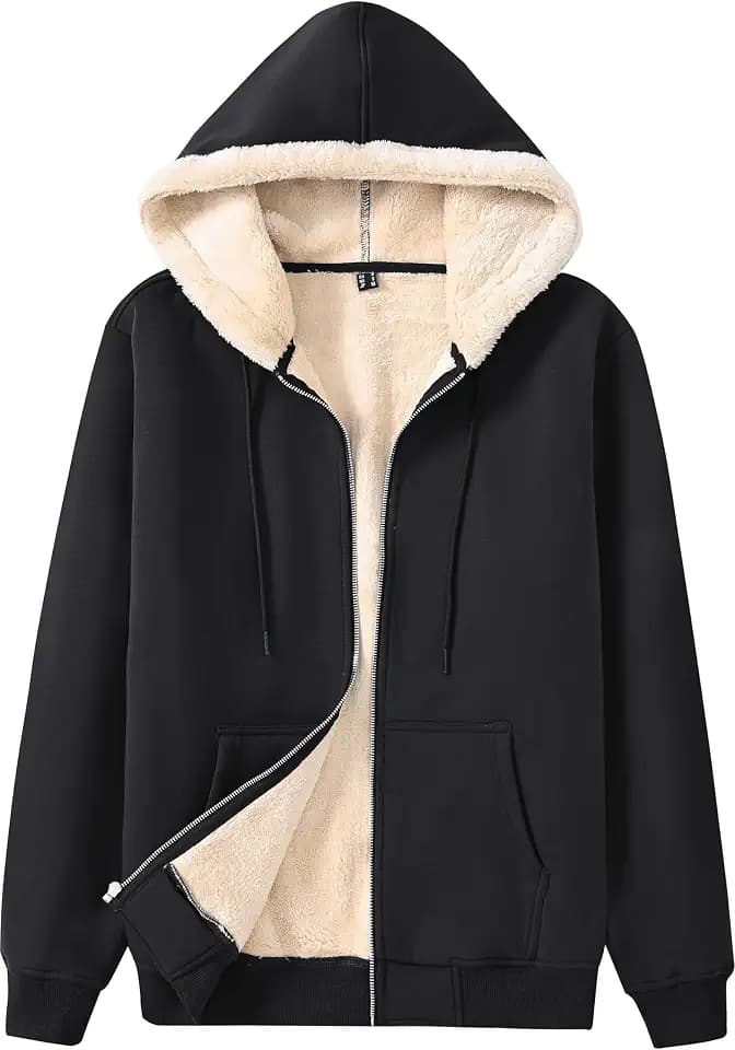 Men's Sherpa Fleece Lined Hoodie Zip Up Heavyweight Sweatshirt Jacket Warm Hooded