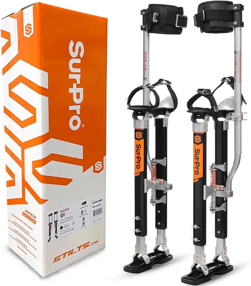 SurPro Single-Sided Magnesium Drywall Stilts, 26” - 40” Height, Interlock Enhanced Contractor-Grade Stilts (S1-M-2640) for Drywallers, Painters, Ceiling Work, Stilts Drywall