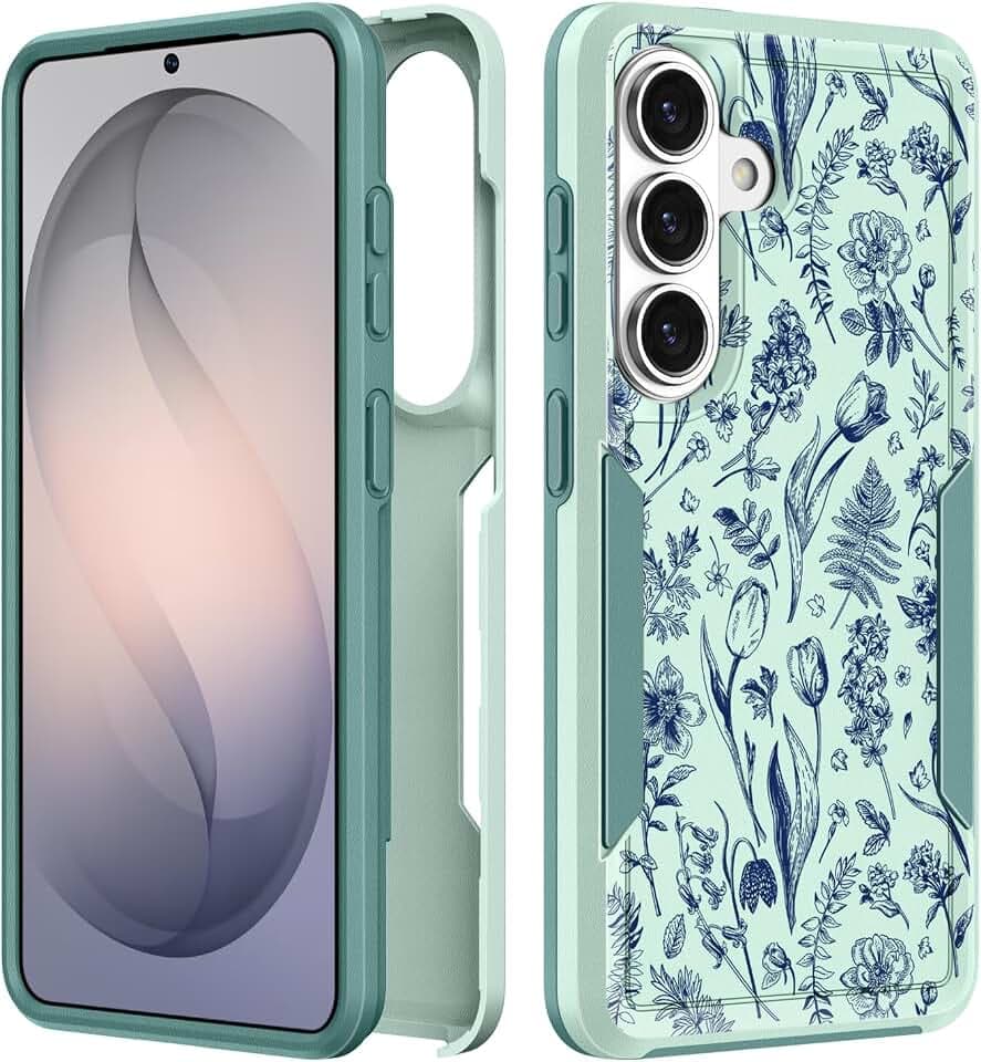 for Samsung Galaxy S26 Phone Case Heavy Duty Protective,Blue Floral