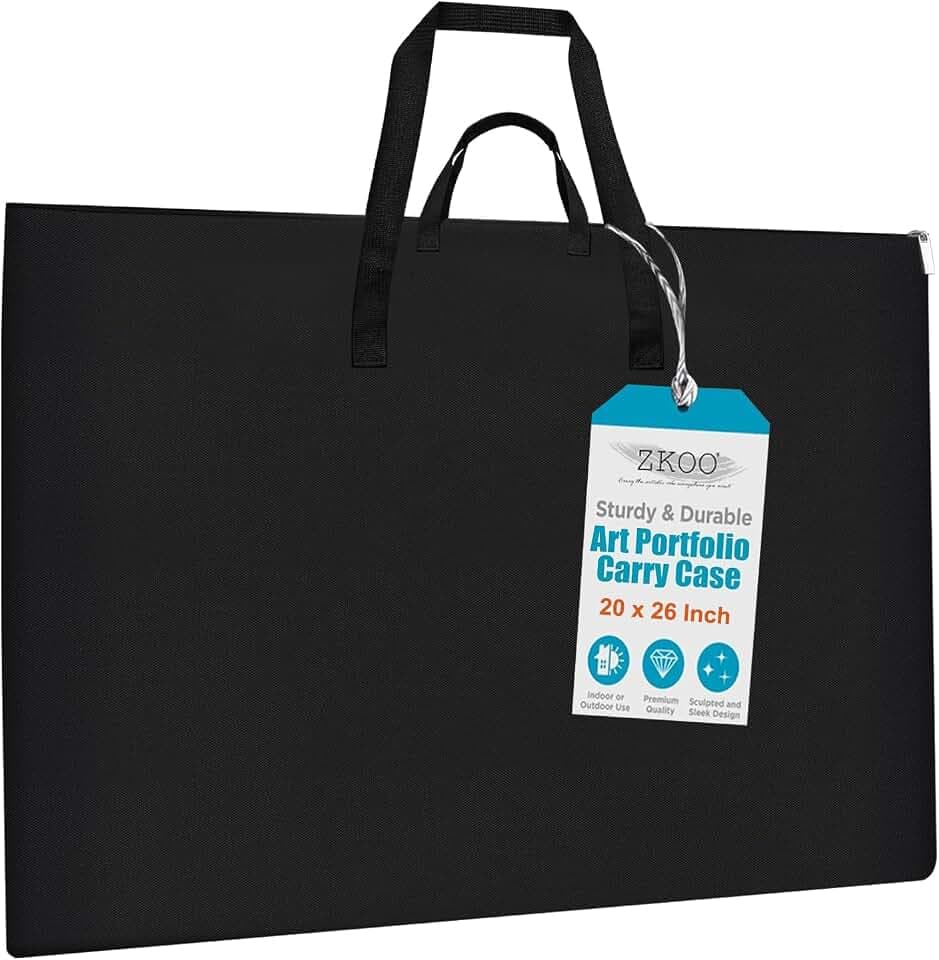 ZKOO 20 x 26 Inch Art Portfolio Bag, Big Art Portfolio Case Light Weight Waterproof Poster Board Storage Bag, Artistic Collection Tote for Artwork, Poster, Sketch Drawing, Canvas (20"*26"-Black)