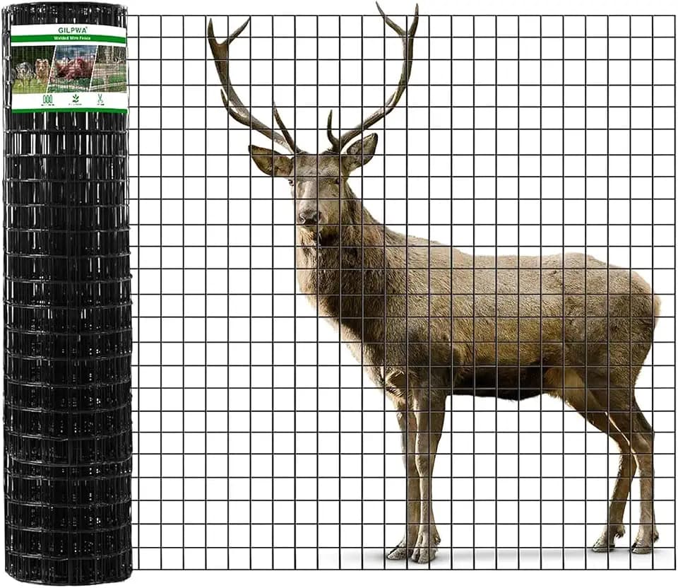 GILPWA Wire Fence, 48 in(H) X 50 ft(L) PVC Coated Welded Wire Fencing 2" X 2" 16GA Garden Border Vinyl Metal Chicken Wire Fencing Mesh Roll for Yard Vegetable Plant Protection Poultry Netting Black