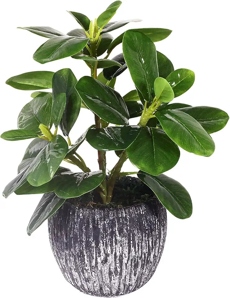 Artificial Potted Plant, Real Touch Artificial Oak Leaves Waterproof Fake Plants Indoor Outdoor, Eco Friendly Modern Concrete Greenery Plant Pots for Office Home Kitchen Shelf Farmhouse Decor