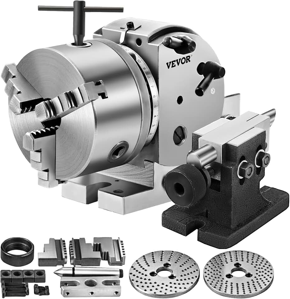 VEVOR MT2 Teilapparat mit backenfutter, Rotary Tisch mit Indizierung Höhe der Mitte 101,6 mm, Dividing Head 23 kg, Rotary Tisch mit Tellern, Eine Starke Unterstützung zu Bearbeitenden Werkstück