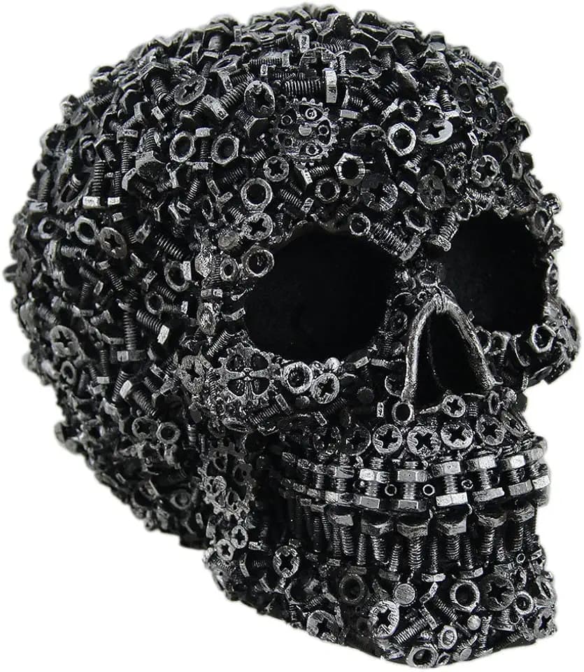Scrap Head Steampunk Junk Pile Nuts & Bolts Covered Skull Statue 6 inch