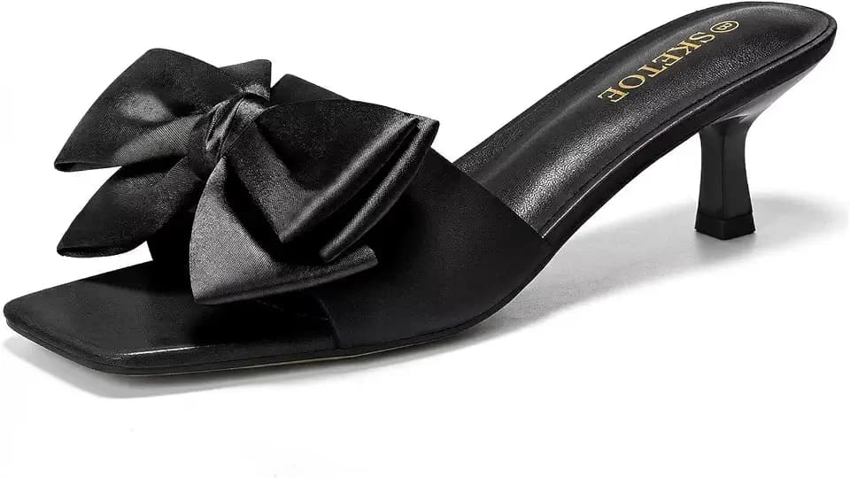 Kitten Heels for Women Cute 2Inch Bow Heels Square Open Toe Heels for Wedding & Party Sandals
