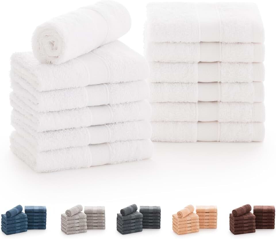 Todocama - 12 Handtücher (30 x 30 cm), 100% Baumwolle, weich und saugfähig, 550 g/m² Premium, Weiß