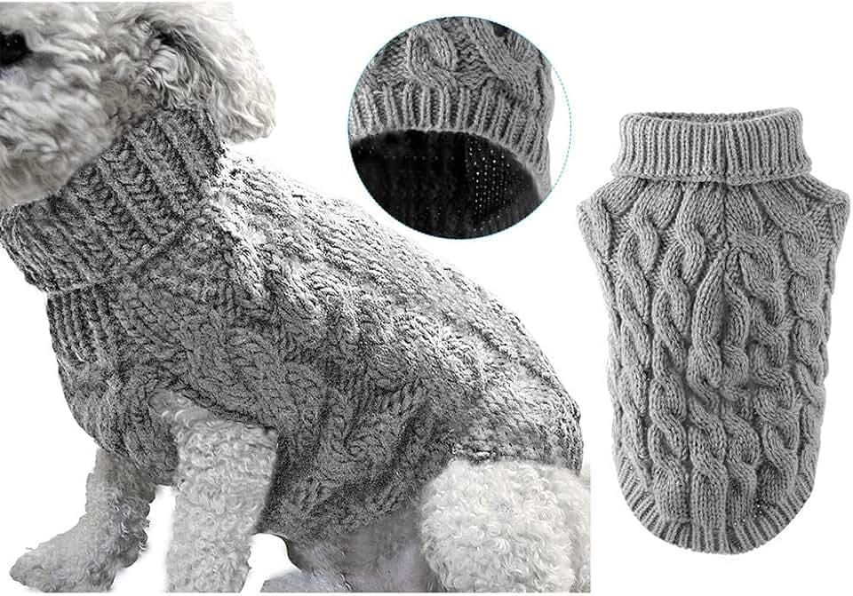 Hunde-Rollkragen-Strickpullover, Mantel, Winterwärmer, dicker Pullover, für kleine, mittelgroße und große Hunde, Welpen, Katzen, Größe XL, Grau