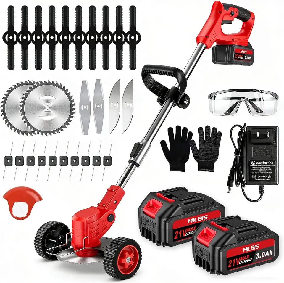 Cordless Weed Wacker with Wheels, 880W Electric Weed Eater Battery Powered