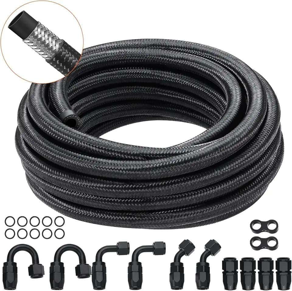 VEVOR 6-AN-Kraftstoffleitungssatz, 609,6 cm Kraftstoffschlauchsatz, 0,34"-Nylon-Edelstahl-Geflecht-Kraftstoffleitungs-Öl-/Gas-/Diesel-Schlauchendstück-Anschlusssatz 12-teiliger Drehgelenk-Adaptersatz