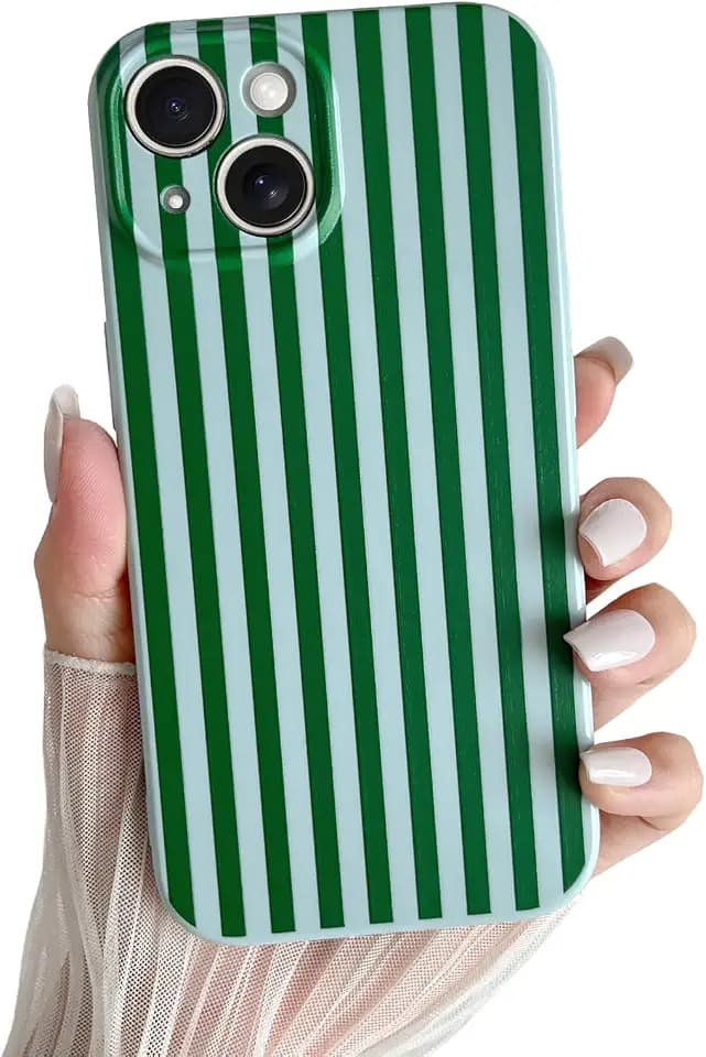 Skyseaco for iPhone 14 Case Cute Aesthetic Striped Phone Case for Women Girl Trendy Soft TPU Slim Shockproof Full Camera Protection Cover, Green