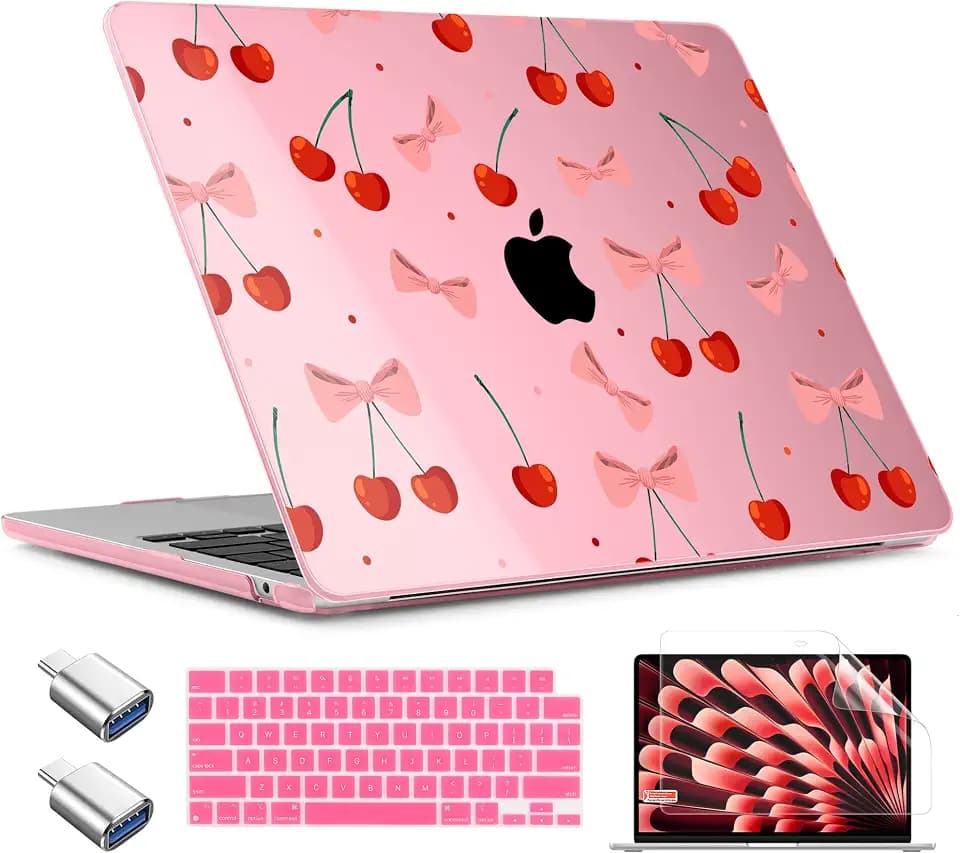 TWOLSKOO for MacBook Air 13 inch Case M5 2026 M4 2025 M3 M2 2024-2022 A3449 A3240 A3113 A2681, Plastic Hard Shell & Keyboard Cover & Type C for MacBook Air 13.6 inch Case, Cute Cherry