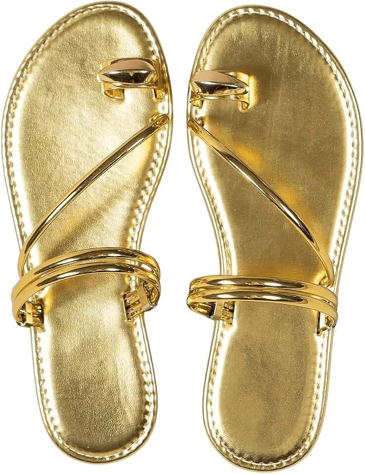 Verdusa Women's Metallic Open Toe Ring Sandals Summer Strappy Flat Sandals
