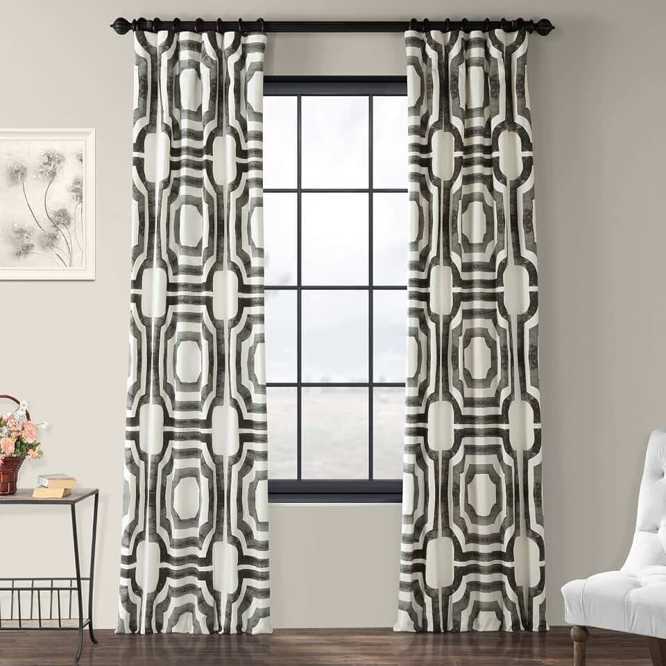 HPD Half Price Drapes Geometric Printed Curtains 96 Inches Long Luxury Cotton Curtains (1 Panel) Room Darkening Window Curtains for Bedroom & Living Room, 50W x 96L, Mecca Geometric Steel