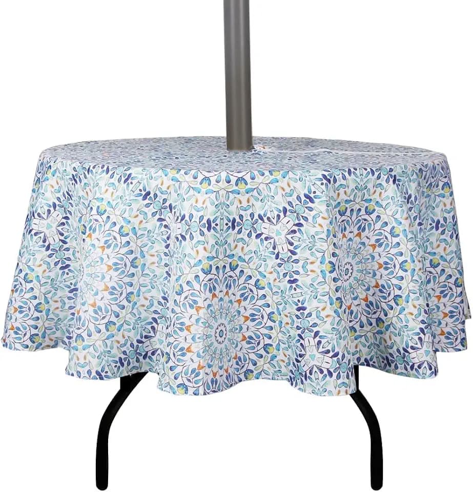 EHouseHome Outdoor and Indoor 70inch Round Tablecloth with Umbrella Hole and Zipper, Waterproof Zippered Patio Table Cloths, Spring/Summer Table Covers for Backyard Circular Table/BBQs/Picnic