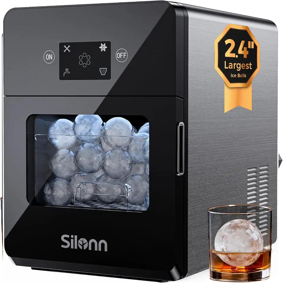 Silonn 2.4″ Sphere Ice Maker Countertop, Clear Ice Ball Maker Machine with Crystal Sphere & Rapid Sphere Technology, 3 pcs in 40 Mins, 100 pcs/Day, Self-Cleaning Ice Maker Ideal for Whiskey