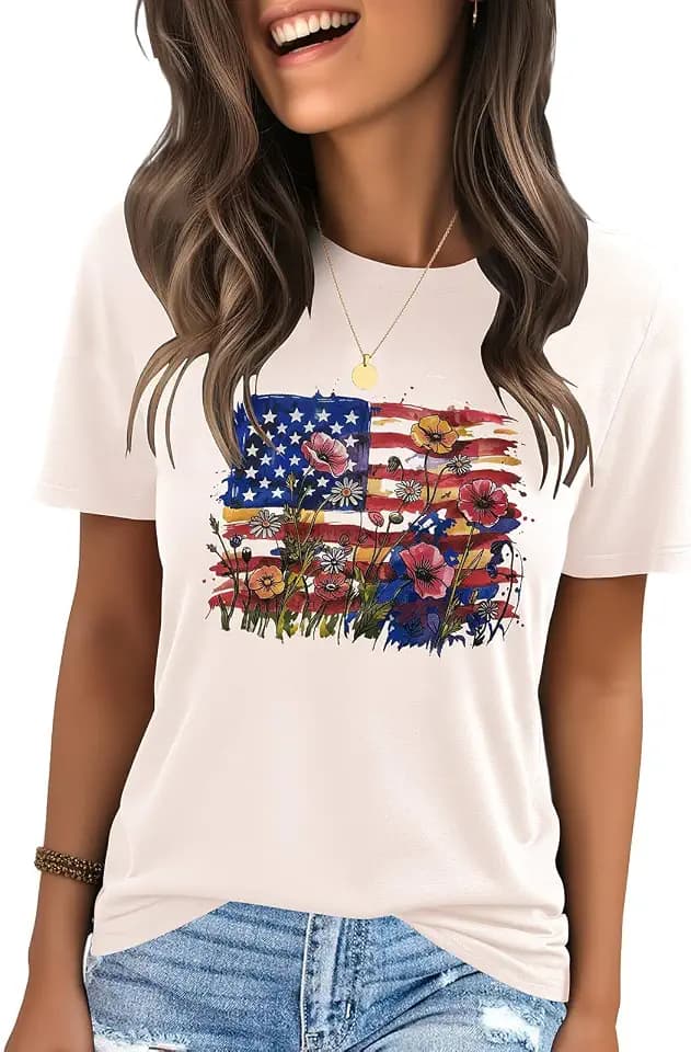 IRISGOD Womens Graphic Tees Casual Summer Short Sleeve Vintage T Shirts Tops