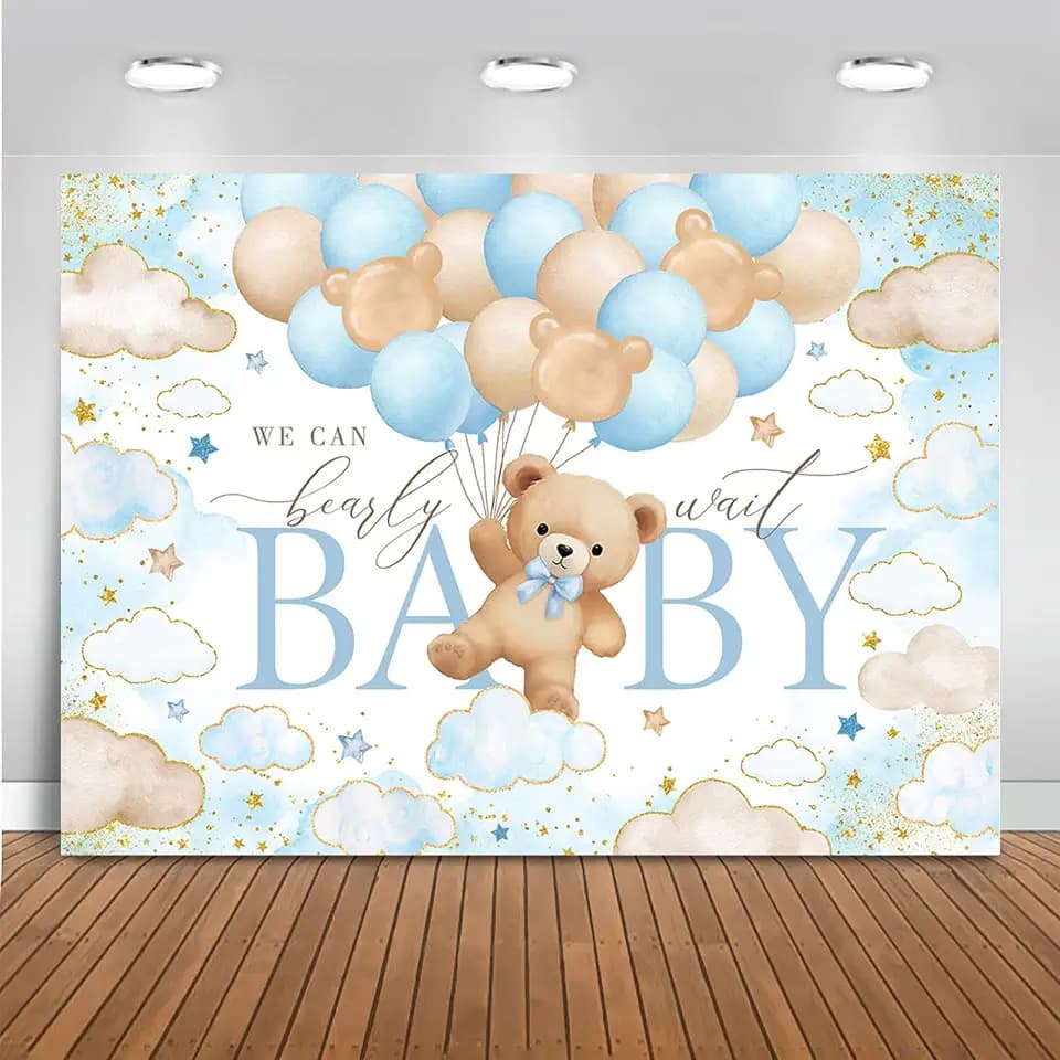 Mocsicka Bear Baby Shower Backdrop (Blue, 7x5ft(82"x60"))