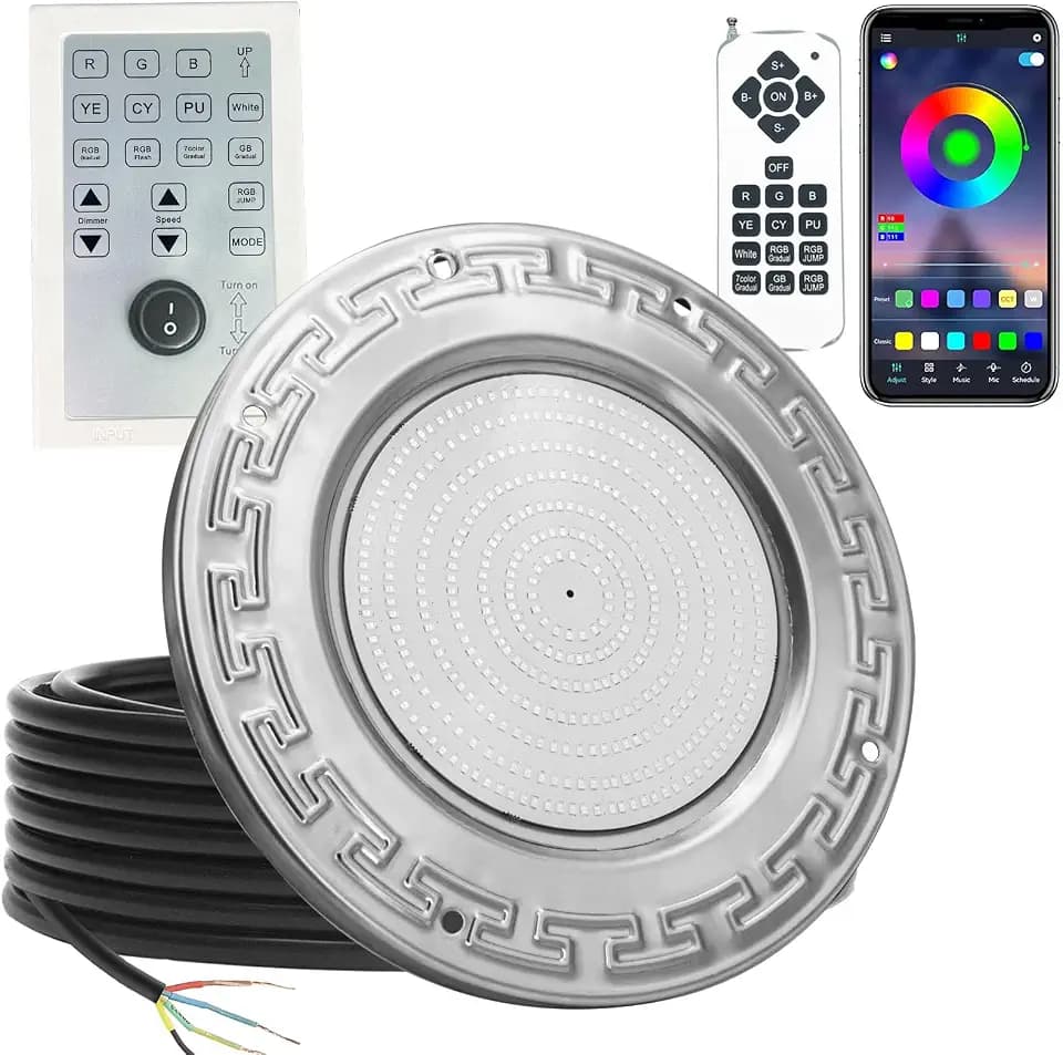 Pool Lights for Inground Pool, 60W 10 Inch Color Changing LED Inground Pool Light with Controller, Remote and APP Control for Wet Niche, Underwater Swimming Pool Lights, 50 Foot Cord