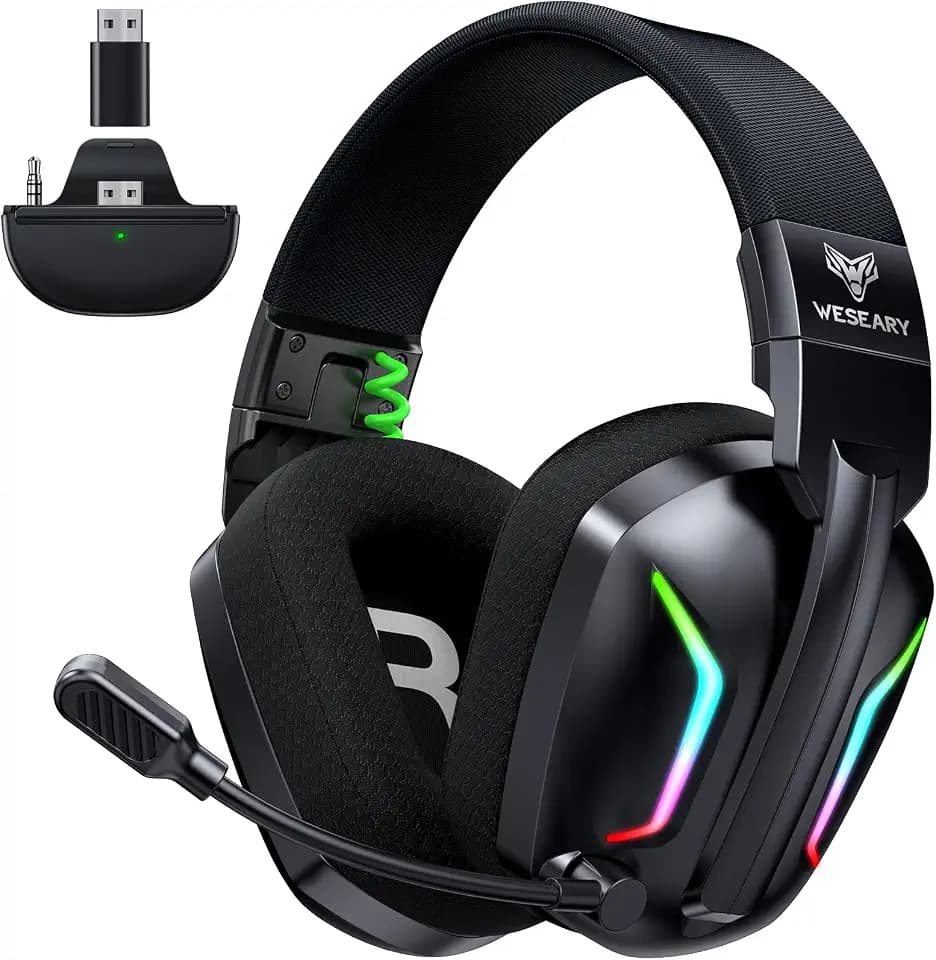 WESEARY WG1 Wireless Gaming Headset für Xbox Series X|S/One, PC, PS5, PS4, Switch, Mac, 2.4GHz & Bluetooth Headset mit Mikrofon, Low Latency, Noise Cancelling, LED Light, 50H Akku