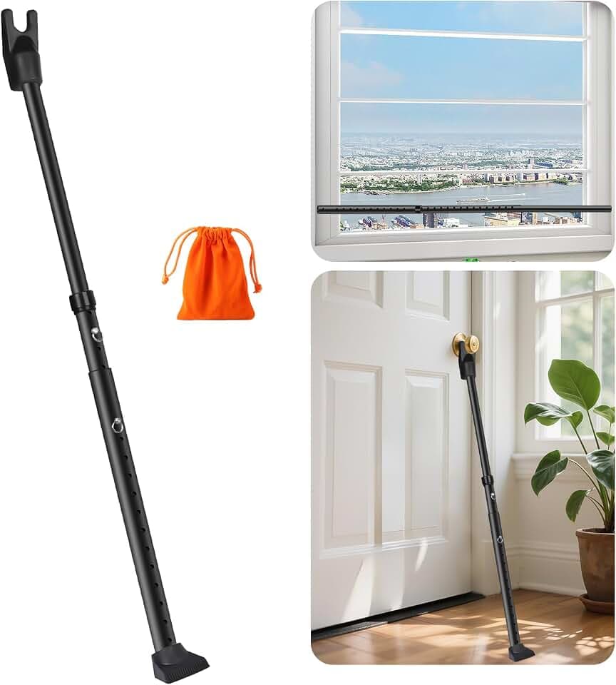 Tür Sicherheitsstange, Sicherheitsstange Für Türen,Verstellbare 59-123 cm, Einbruchschutz Tür, Tür Sicherungen, Türgriffe, Fenster oder Schiebetüren für Wohnungen, Hotelzimmer, Schwarz