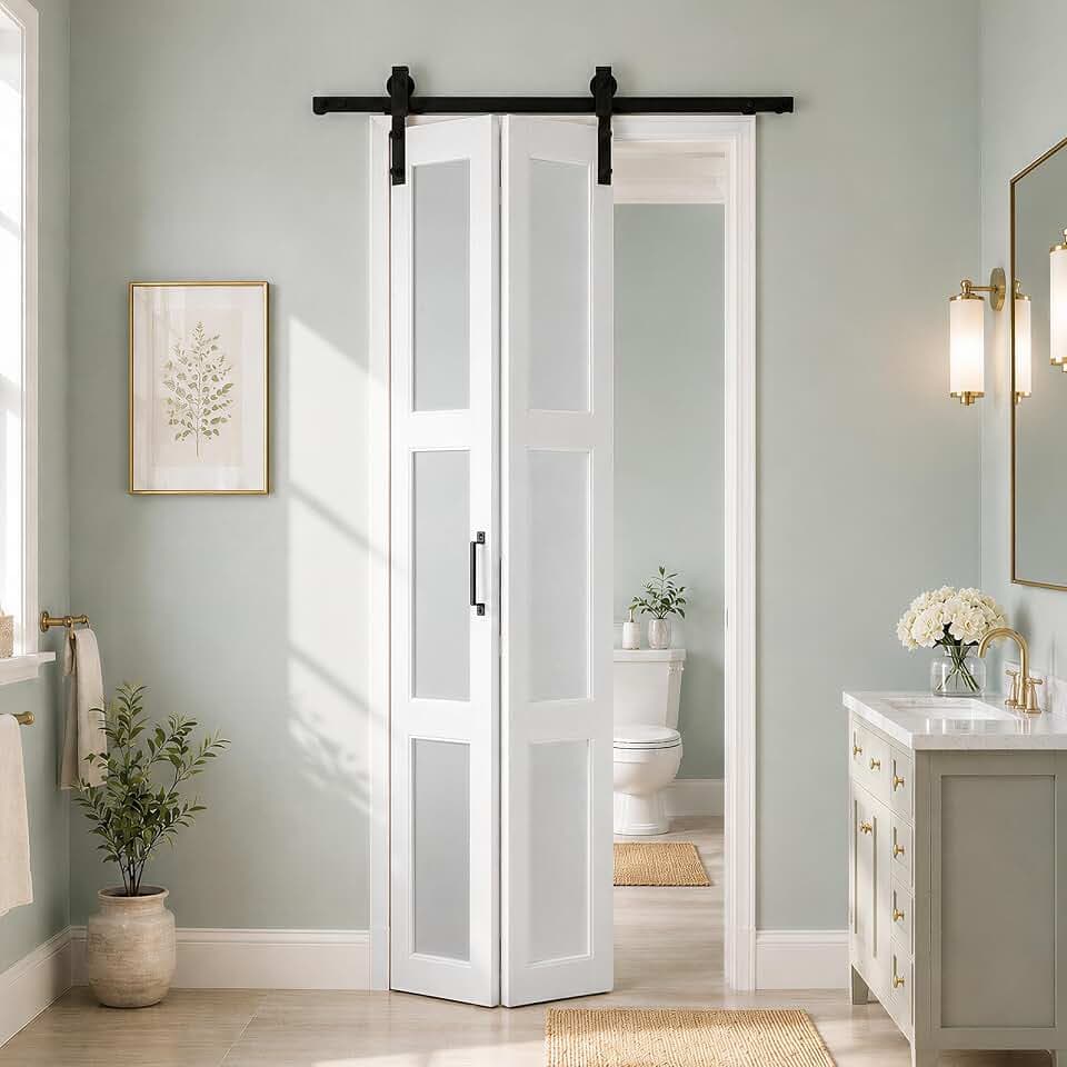 Bifold Frosted Glass Barn Door 30"x84" with Hardware Included