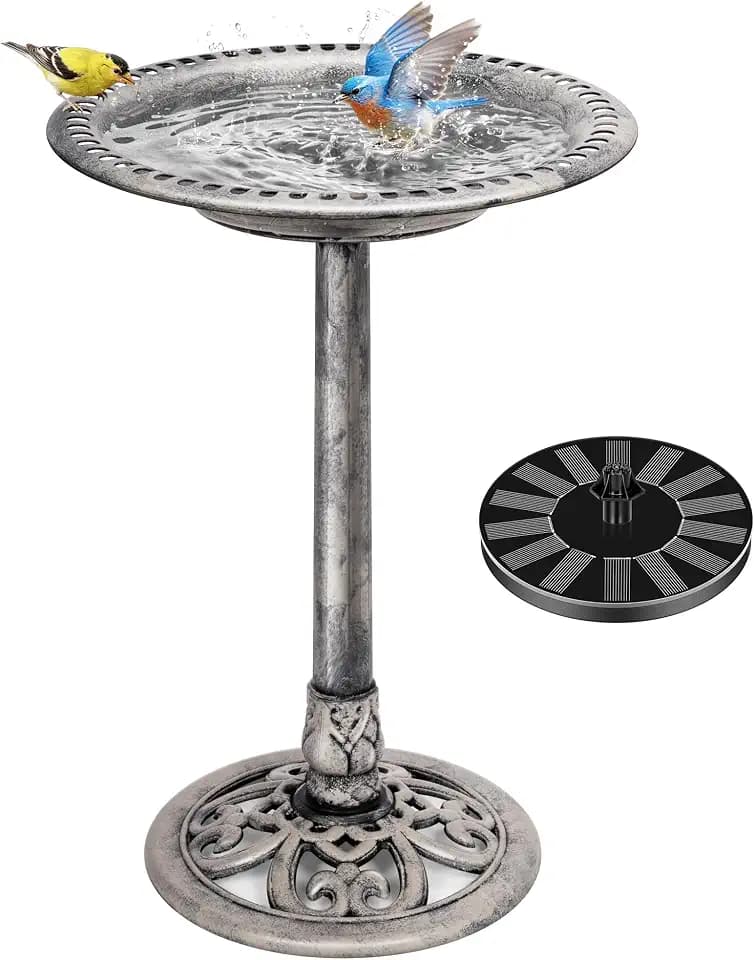 VIVOHOME Bird Bath with Solar Fountain for Outside, Pedestal, Gray