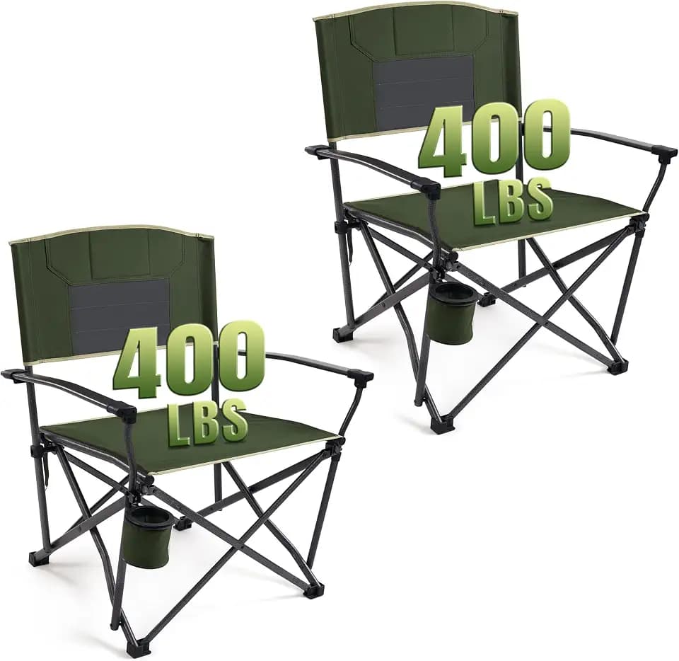 2 Pack Oversized Heavy Duty Camping Chairs for Adults 400LBS Capacity
