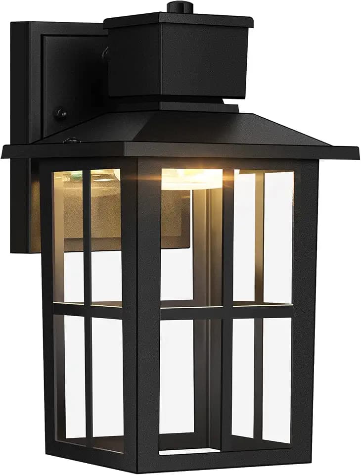 Brightever LED Outdoor Wall Lights, 10W 3000K/4000K/6500K Selectable, 800LM High Brightness Black Exterior Light Fixture with Clear Glass Shade, Waterproof Outdoor Wall Lanterns for Patio, 1 Pack
