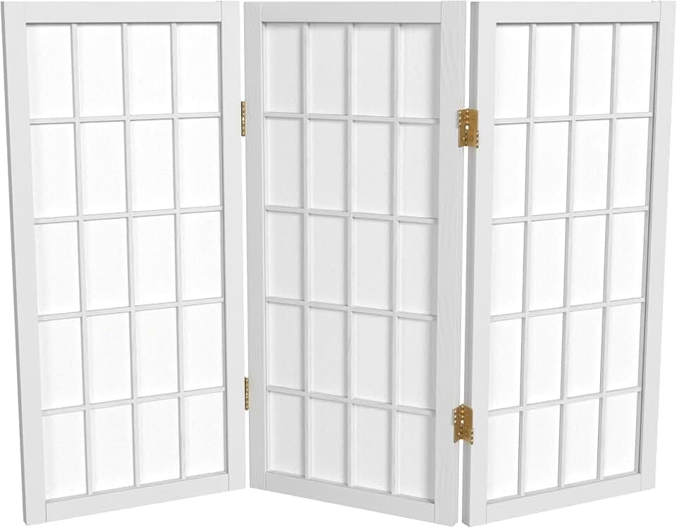 2 ft. Short Desktop Window Pane Shoji Screen - White - 3 Panels