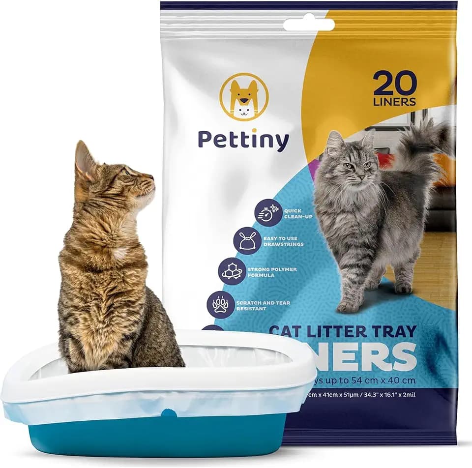 Pettiny 20 Katzentoilettenbeutel mit Zugbändern Kratzfeste Tüten für mittel und groß Katzenklo